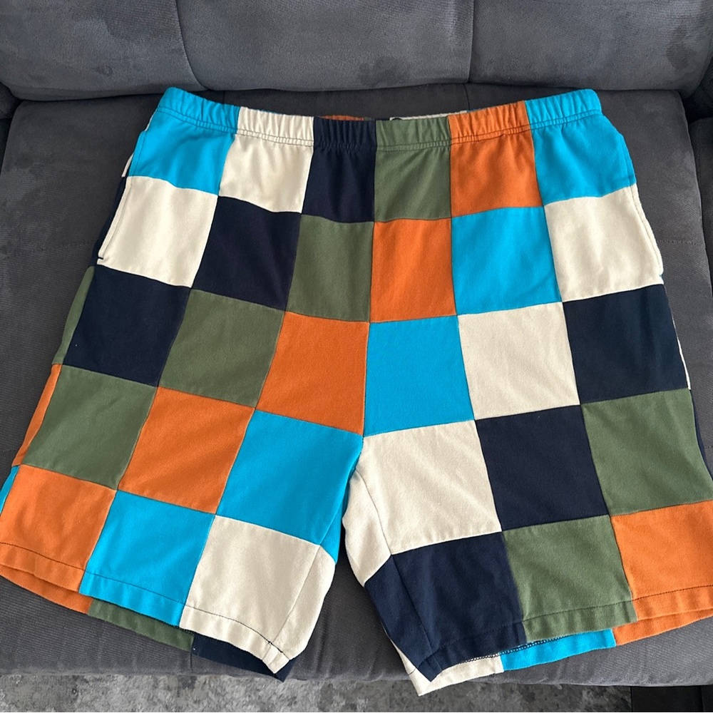 Supreme Patchwork Pique Navy Orange Green Jogger Shorts Slit Pockets XL
